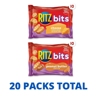 RITZ Bits Peanut Butter & Cheese Mini Crackers – Kid Party Snack and School Lunch Pack, 20 Single-Serve Bags