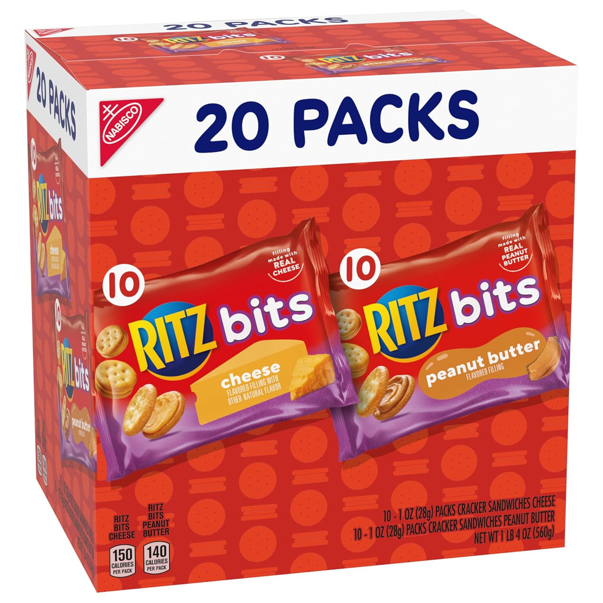 RITZ Bits Peanut Butter & Cheese Mini Crackers – Kid Party Snack and School Lunch Pack, 20 Single-Serve Bags