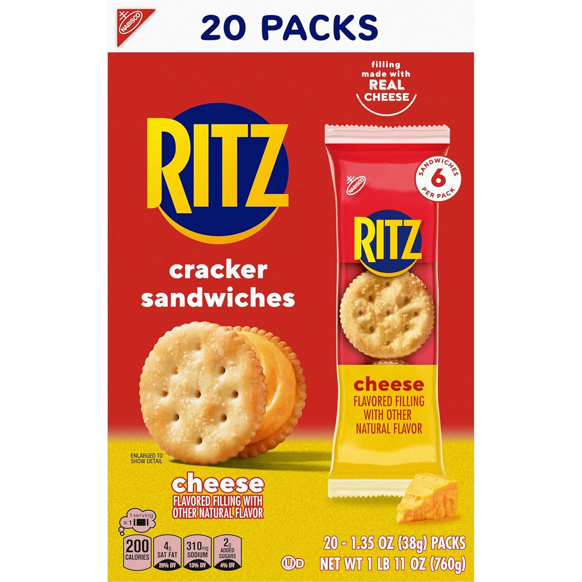 RITZ Cheese Sandwich Crackers, Office Desk Drawer Snack for Between-Meal Focus Breaks