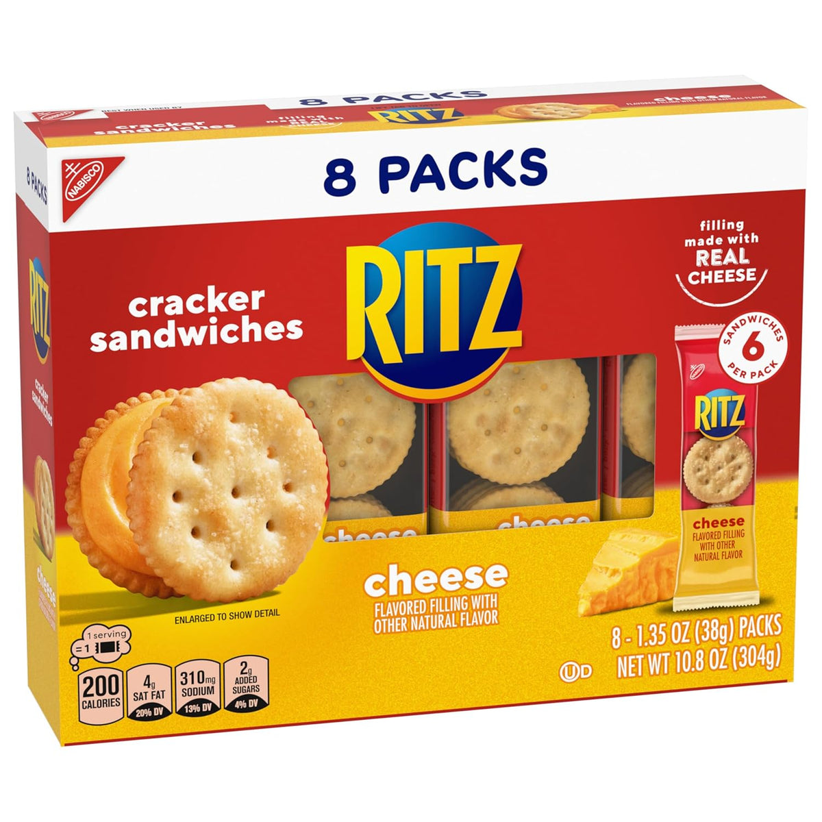 RITZ Cheese Sandwich Crackers – Road Trip Snack Pack for Cars and Travel, Bulk 48 Individually Wrapped Boxes