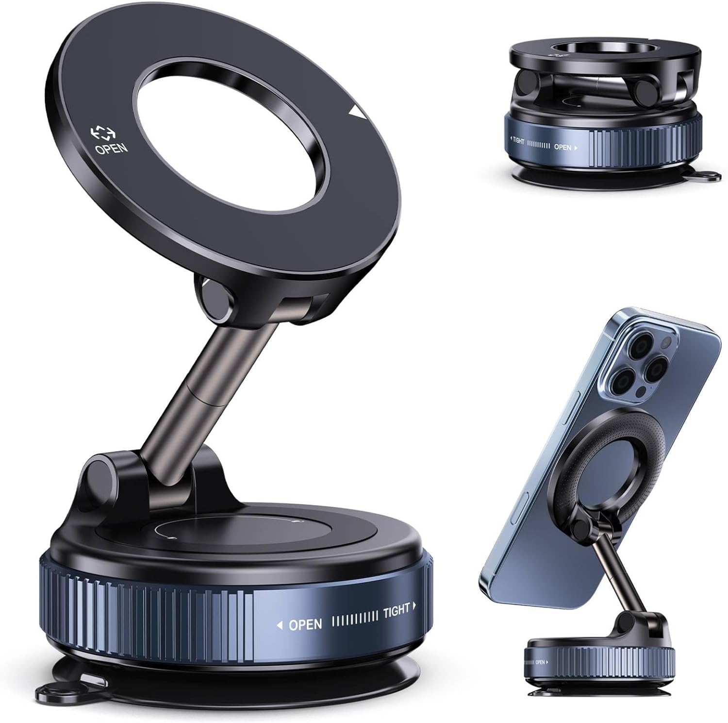 rotary vacuum-lock mechanism paired with 4-layer washable nano-gel base for reusable adhesion on smooth surfaces
