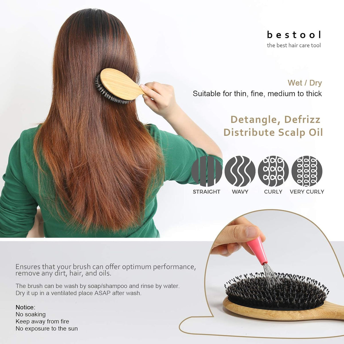 round large-paddle shape for covering wide sections of long hair