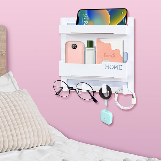 self-stick wall mount using 5 included double-sided adhesive tapes (no drilling)
