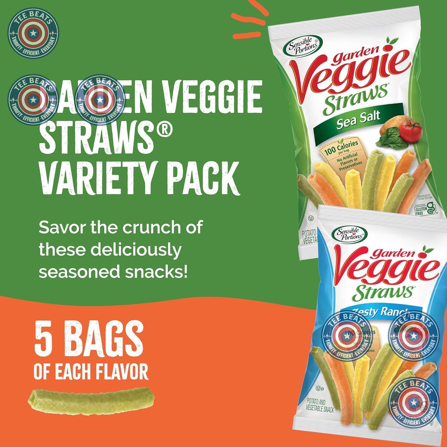 Sensible Portions Veggie Straws – Backpack Snack for Children, 10 Single-Serve Bags of Sea Salt and Zesty Ranch