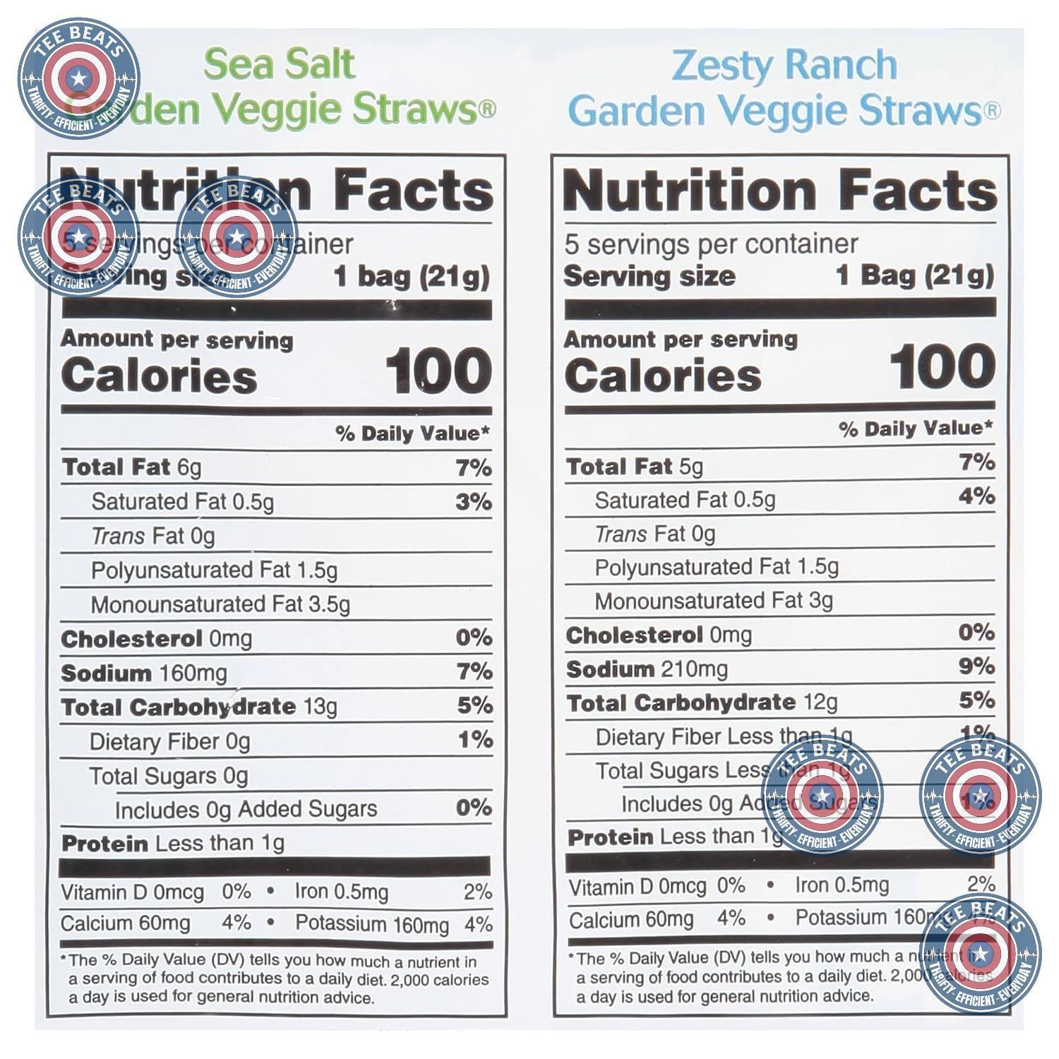 Sensible Portions Veggie Straws – Backpack Snack for Children, 10 Single-Serve Bags of Sea Salt and Zesty Ranch
