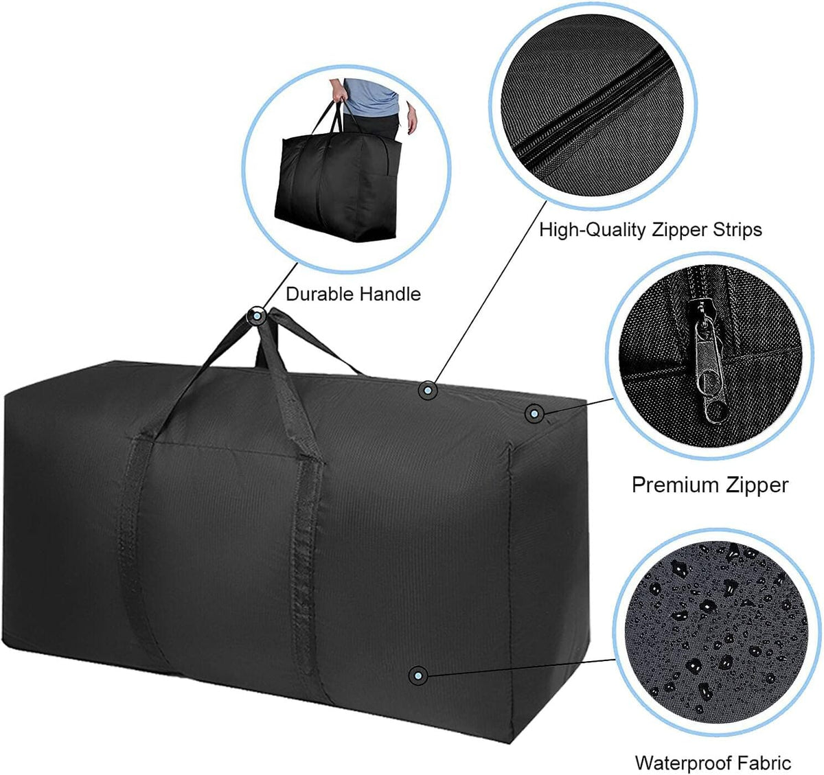 set of long reinforced carry handle straps on each bag