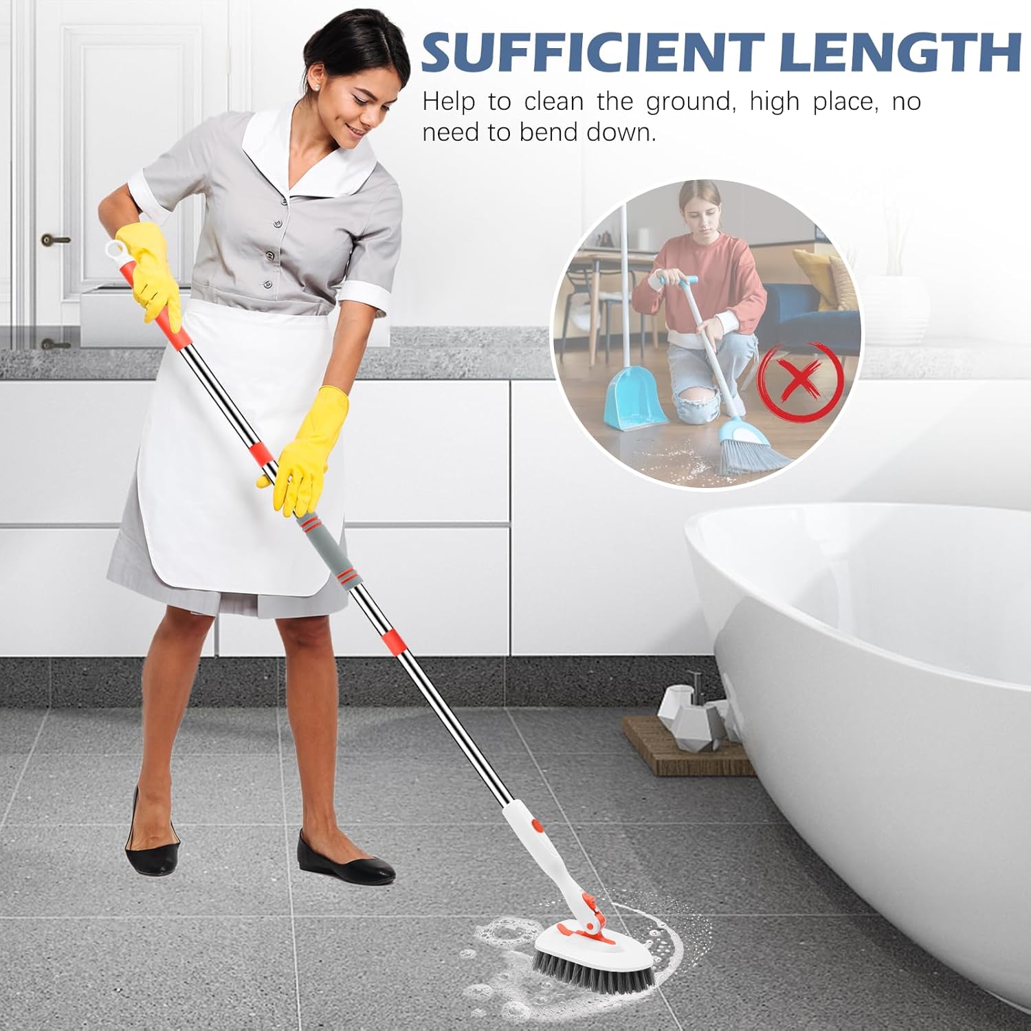 SetSail Floor Scrub Brush – Back-Saving Bathroom Cleaner for Seniors, Adjustable Long Handle for Joint-Friendly Scrubbing