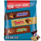SNICKERS, TWIX & MILKY WAY Minis Chocolate Candy Bars Variety Pack, 150 Ct Bulk Bag – Halloween Care Package Gift for College Students & Coworkers