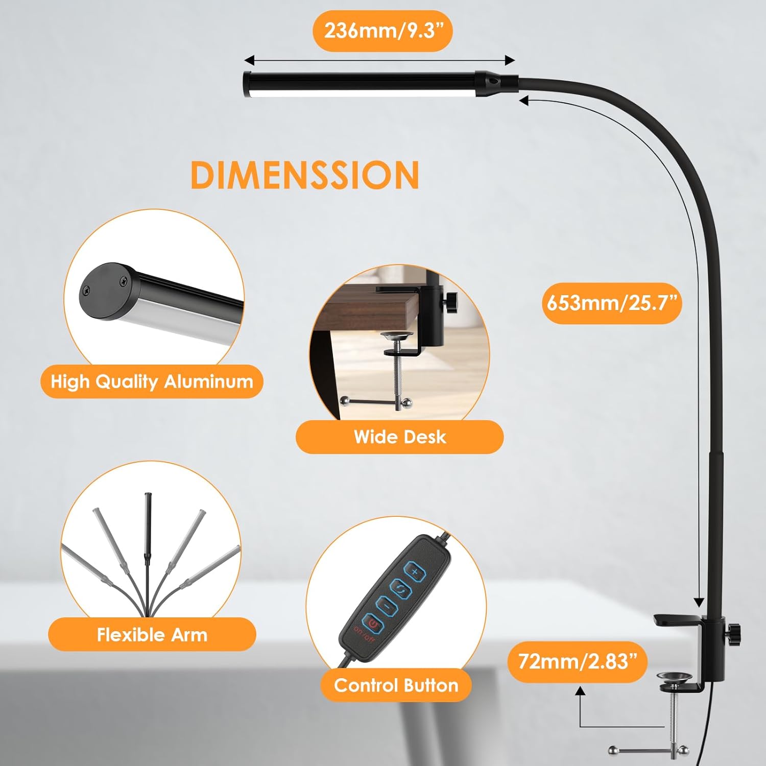 ShineTech LED Desk Lamp with Clamp – Home Office Task Light for Computer Work and Video Calls, 3 Color Temperatures, USB Powered