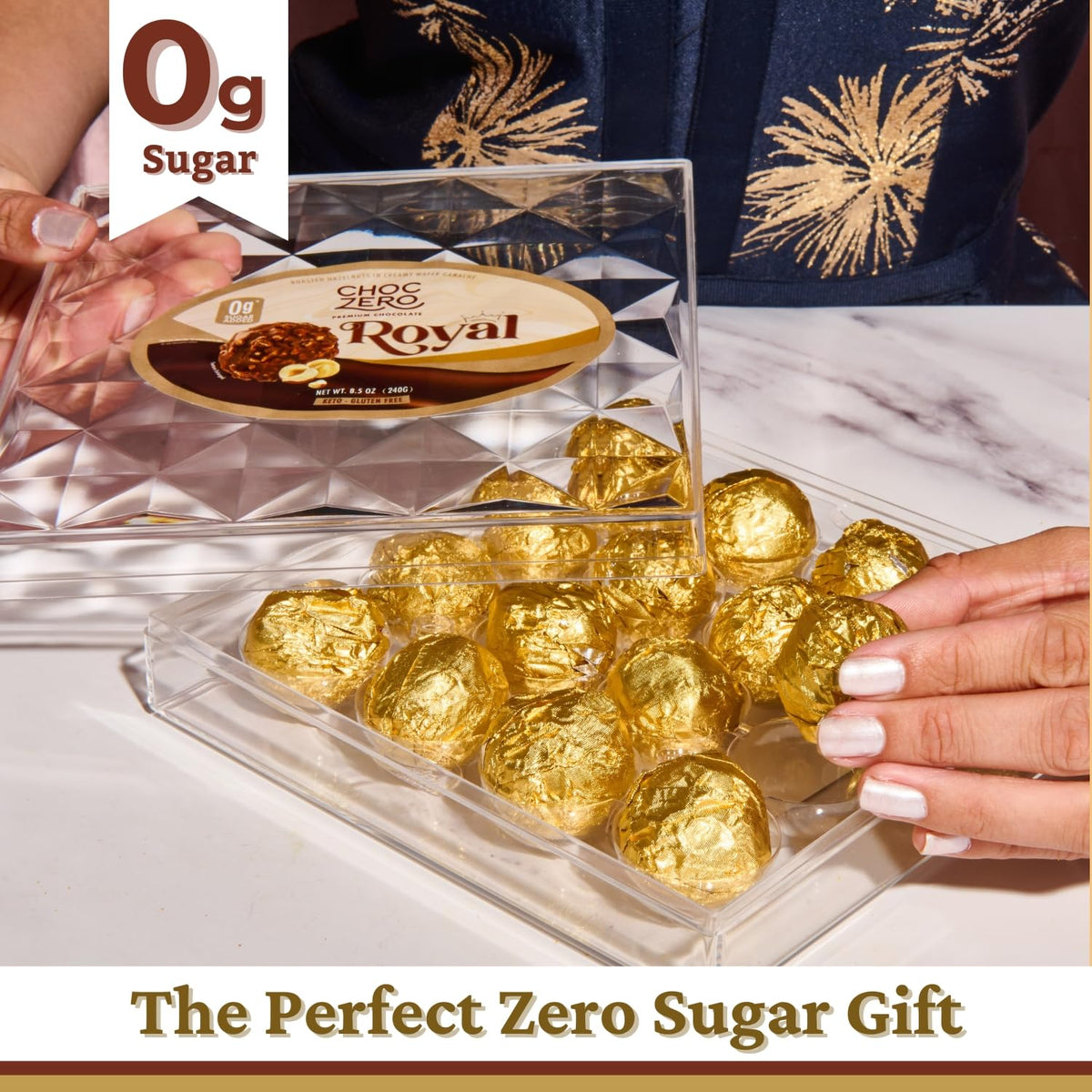 shiny gold foil wrappers and gift-ready presentation box suited for thanksgiving and christmas gifting