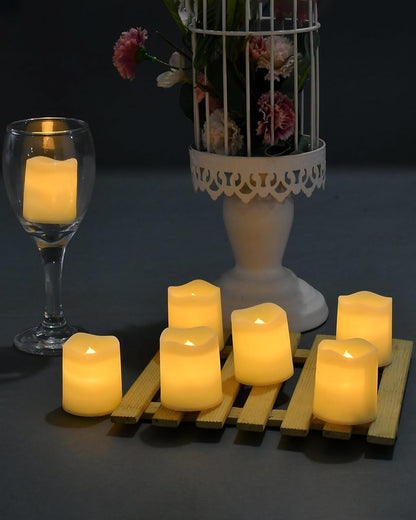 SHYMERY Flameless Votive Candles 24 Pack Flickering LED Tea Lights for Wedding Centerpieces and Reception Tables Battery Operated