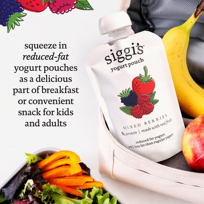 siggi's Berry Reduced Fat Yogurt Pouches – No-Mess Snack for Stroller and Car Rides