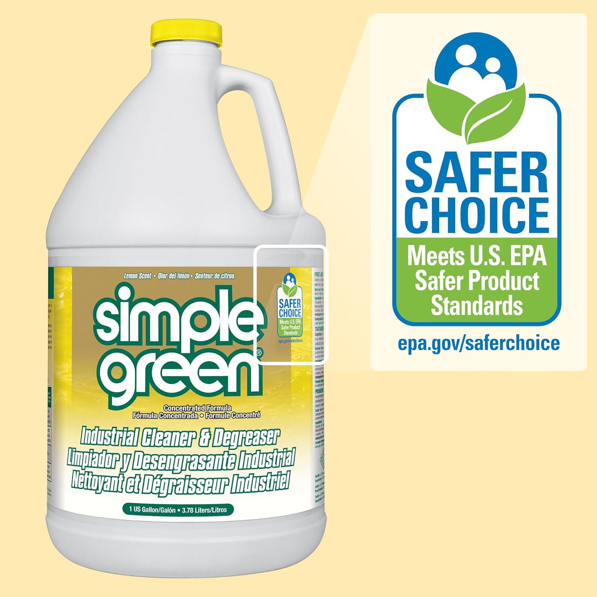 Simple Green Industrial Cleaner and Degreaser 1 Gal. Lemon Scent – pH Neutral Degreaser for Food Prep Areas and Commercial Kitchens