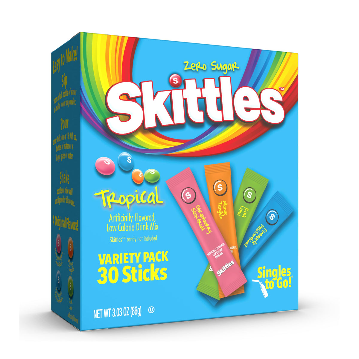 SINGLES TO GO! Skittles Variety Pack of Water Enhancers – 60 Sticks for Breakroom Stocking and Shared Team Hydration