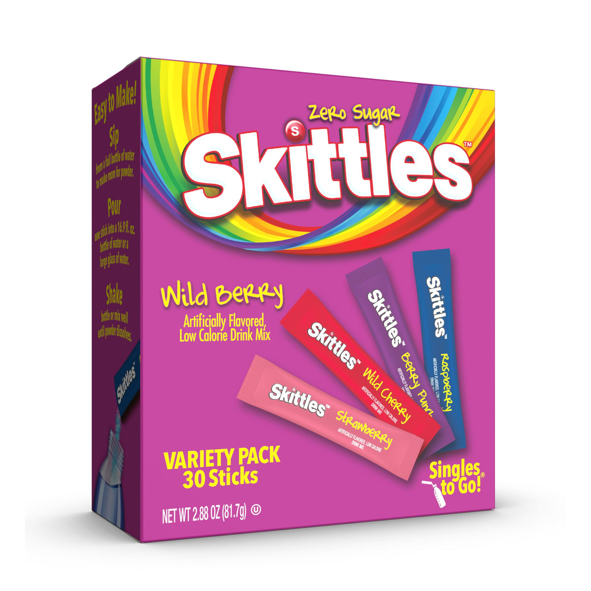 SINGLES TO GO! Skittles Variety Pack of Water Enhancers – 60 Sticks for Breakroom Stocking and Shared Team Hydration