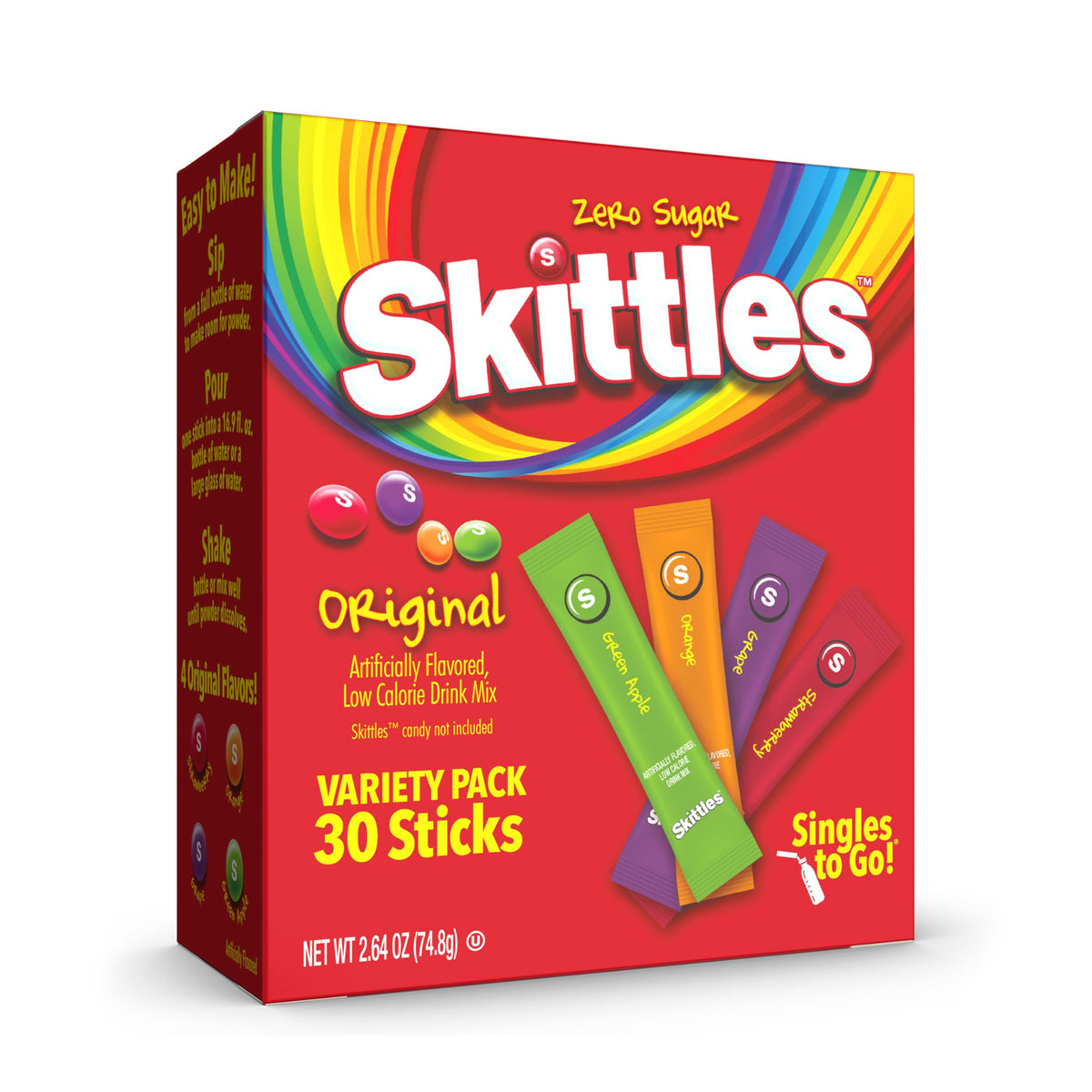 SINGLES TO GO! Skittles Variety Pack of Water Enhancers – 60 Sticks for Breakroom Stocking and Shared Team Hydration