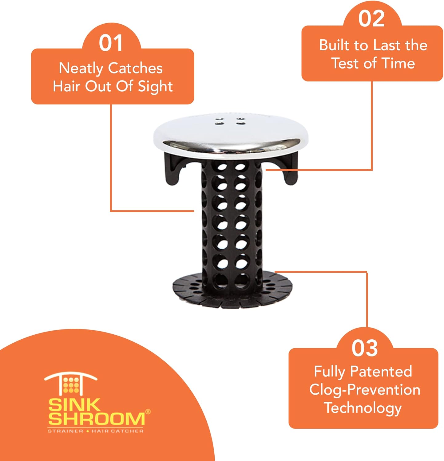 SinkShroom Chrome Edition - Modern Bathroom Sink Drain Protector Hair Catcher for Stylish Powder Rooms and Guest Baths