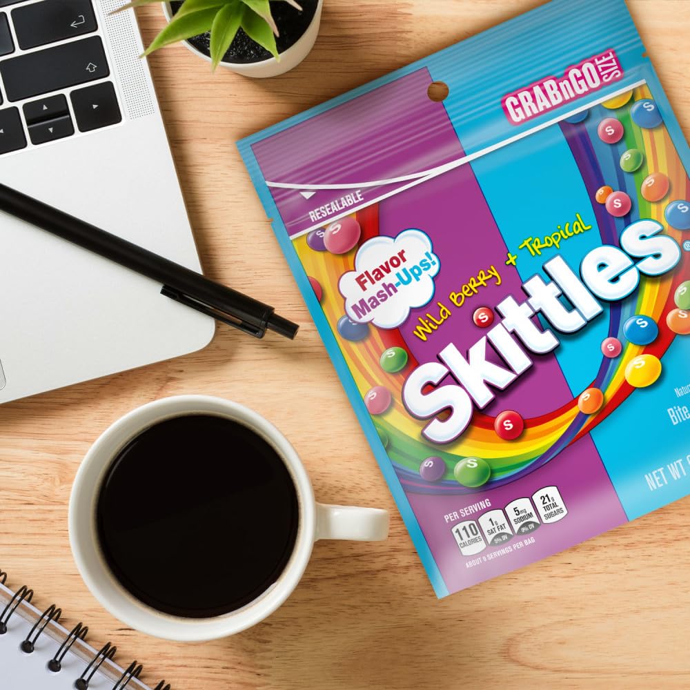 SKITTLES Mash-Ups Wild Berry and Tropical Candy, 9-Ounce Birthday Gift Stocking Stuffer for Teens, Students and Candy Lovers