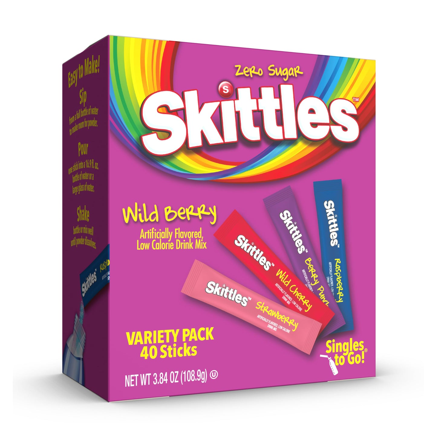 Skittles Singles To Go Powdered Drink Mix – Travel Friendly Flavored Water for Hiking and Camping, TSA Approved Sticks
