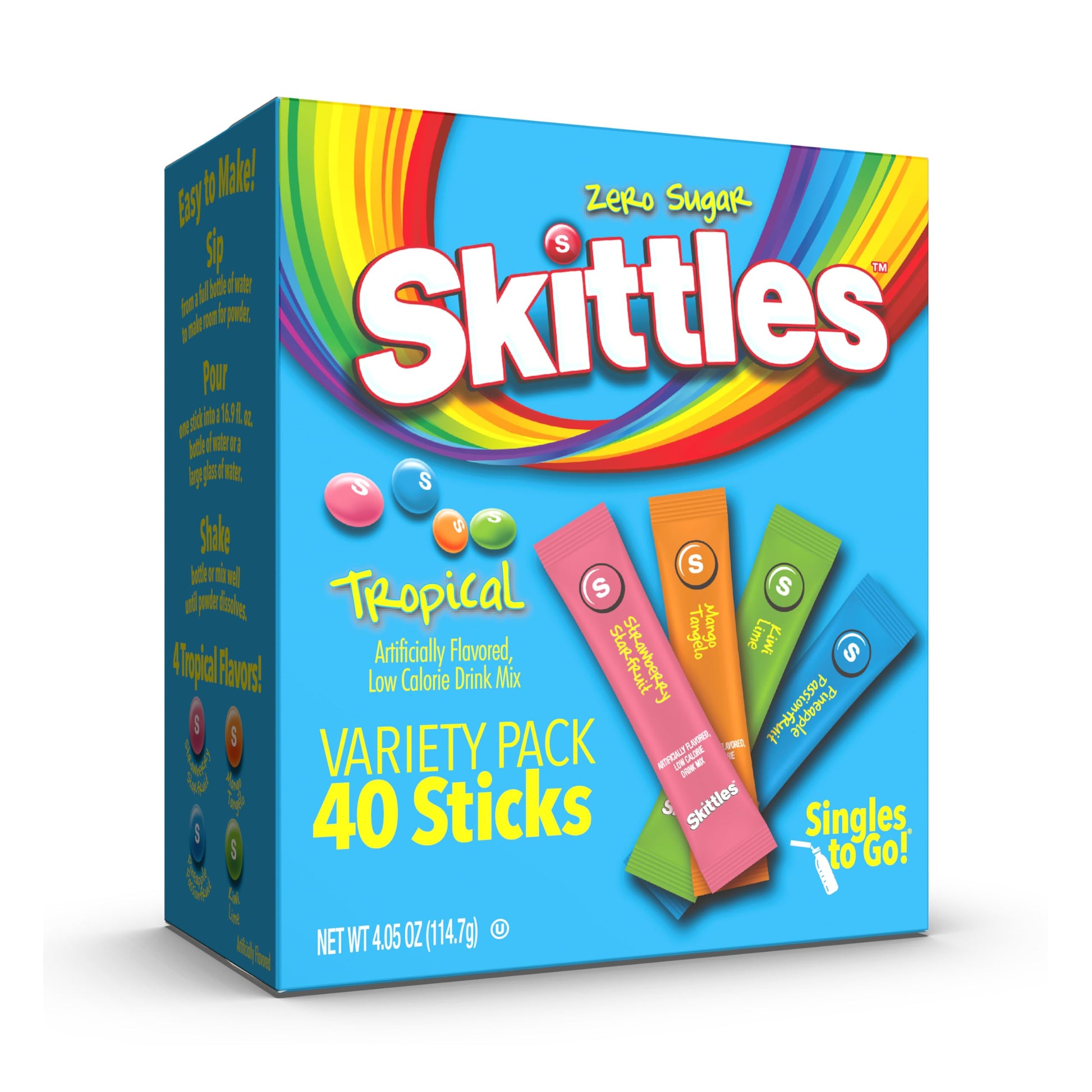 Skittles Singles To Go Powdered Drink Mix – Travel Friendly Flavored Water for Hiking and Camping, TSA Approved Sticks