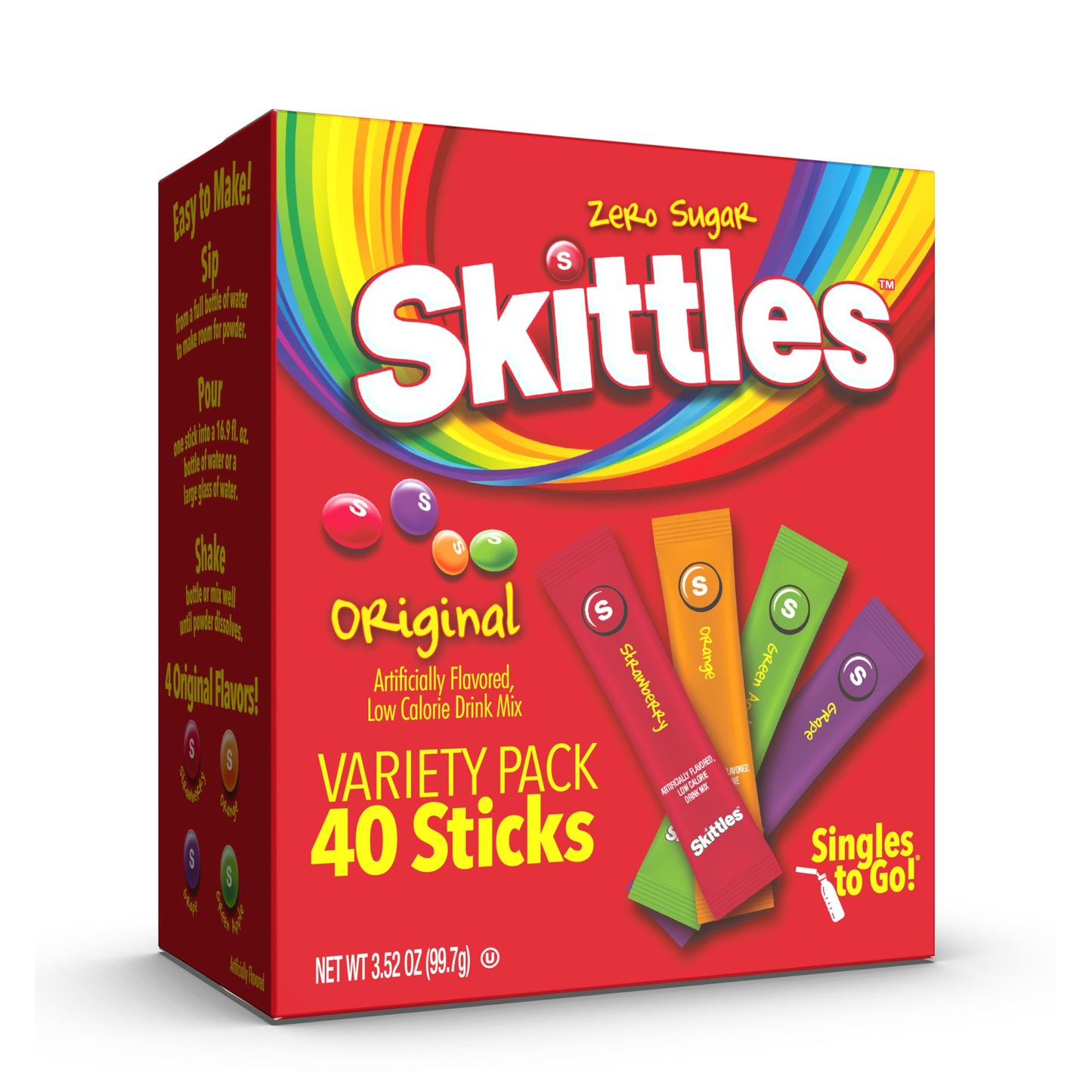 Skittles Singles To Go Powdered Drink Mix – Travel Friendly Flavored Water for Hiking and Camping, TSA Approved Sticks