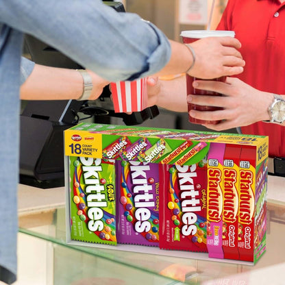 SKITTLES & STARBURST Sour and Original Candy Pack – Road Trip Snacks for Kids, Sealed Portion-Controlled Lunchbox Treats