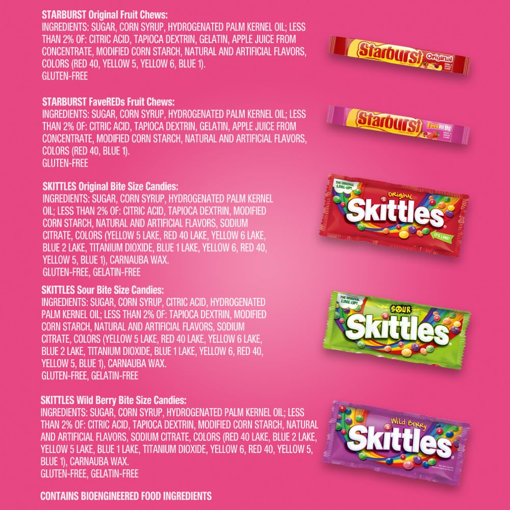 SKITTLES & STARBURST Sour and Original Candy Pack – Road Trip Snacks for Kids, Sealed Portion-Controlled Lunchbox Treats