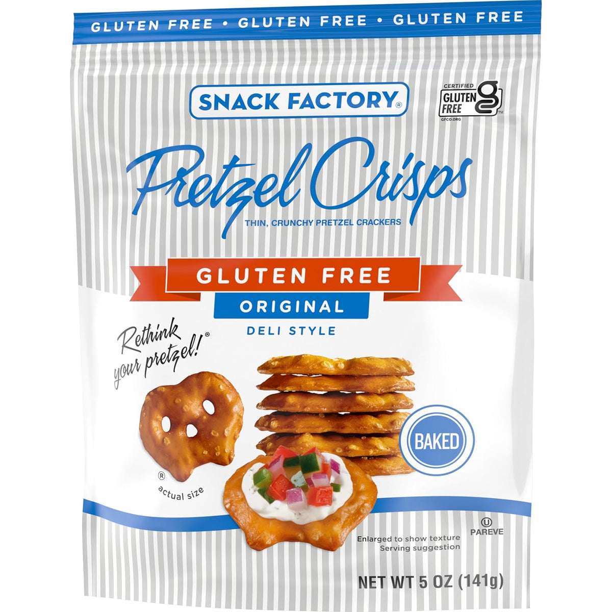 Snack Factory Pretzel Crisps Gluten Free – Better-for-You Office Snack for Celiac-Friendly Diets, Original Baked 5 oz Resealable Bag