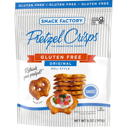Snack Factory Pretzel Crisps Gluten Free – Better-for-You Office Snack for Celiac-Friendly Diets, Original Baked 5 oz Resealable Bag