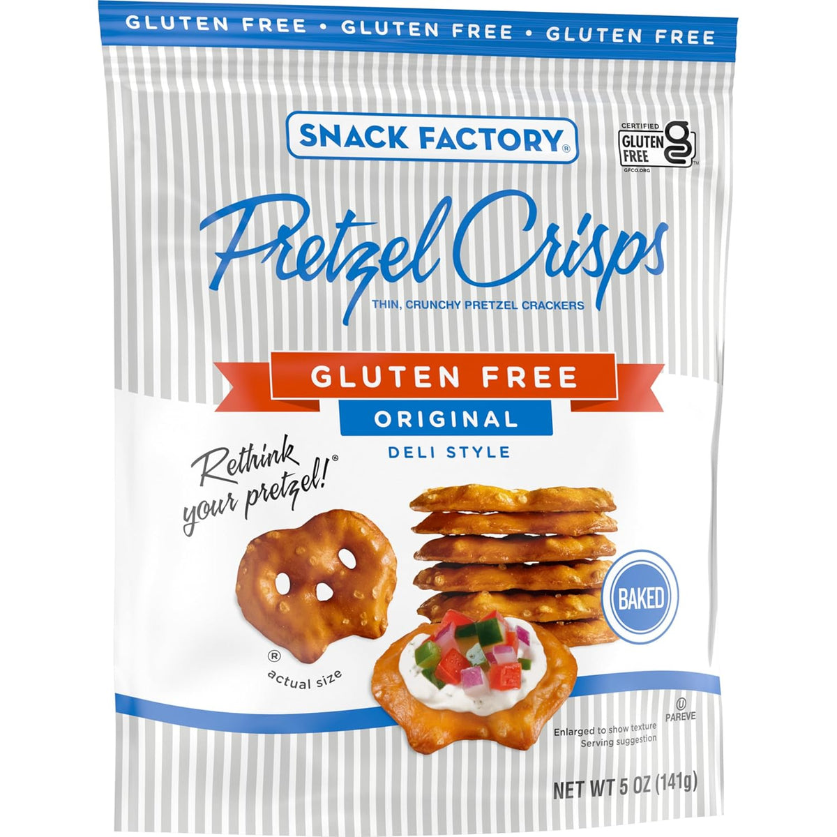 Snack Factory Pretzel Crisps Gluten Free – Better-for-You Office Snack for Celiac-Friendly Diets, Original Baked 5 oz Resealable Bag