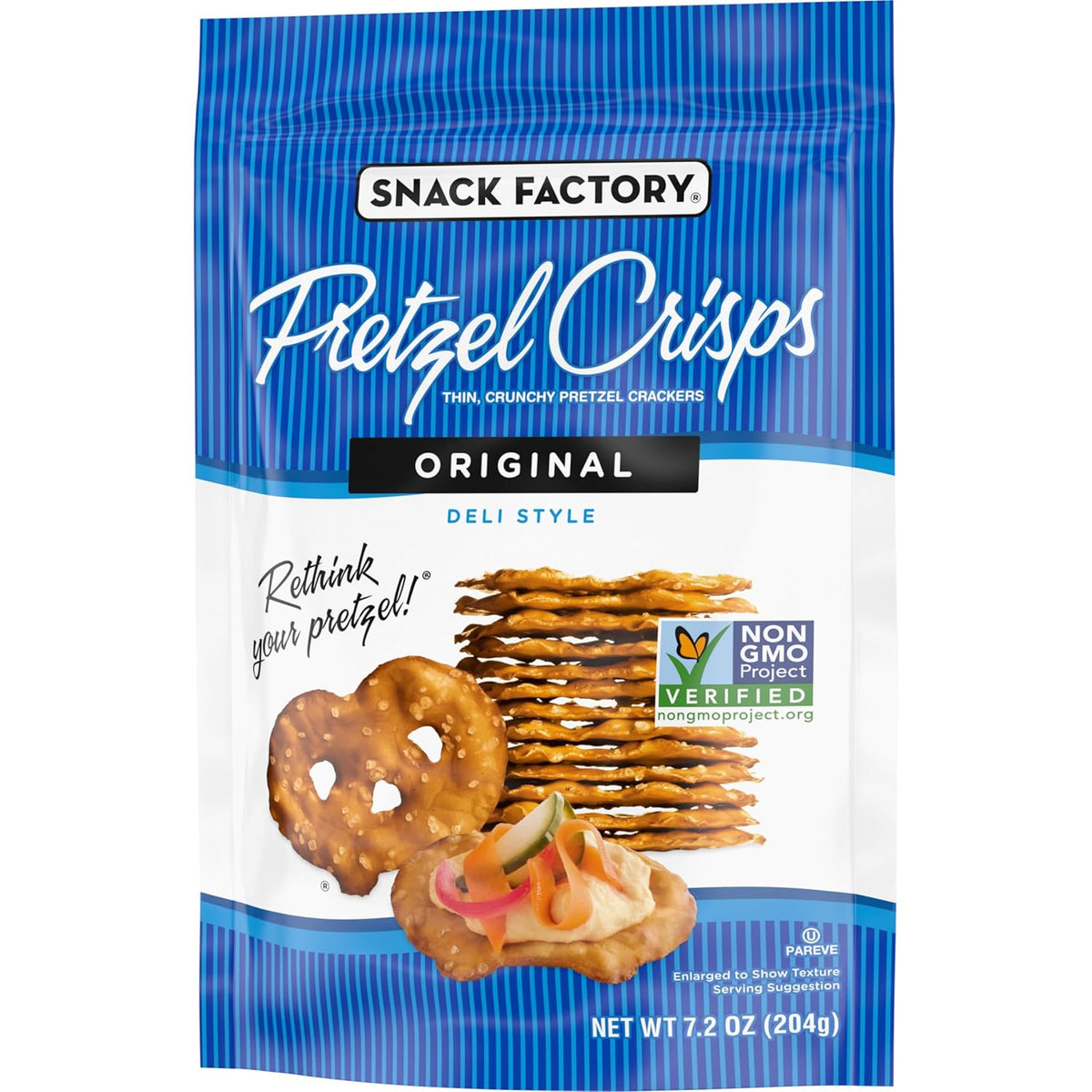 Snack Factory Pretzel Crisps – Office Desk Drawer Snack for Focused Workdays, Resealable 7.2 oz Non-GMO Bag