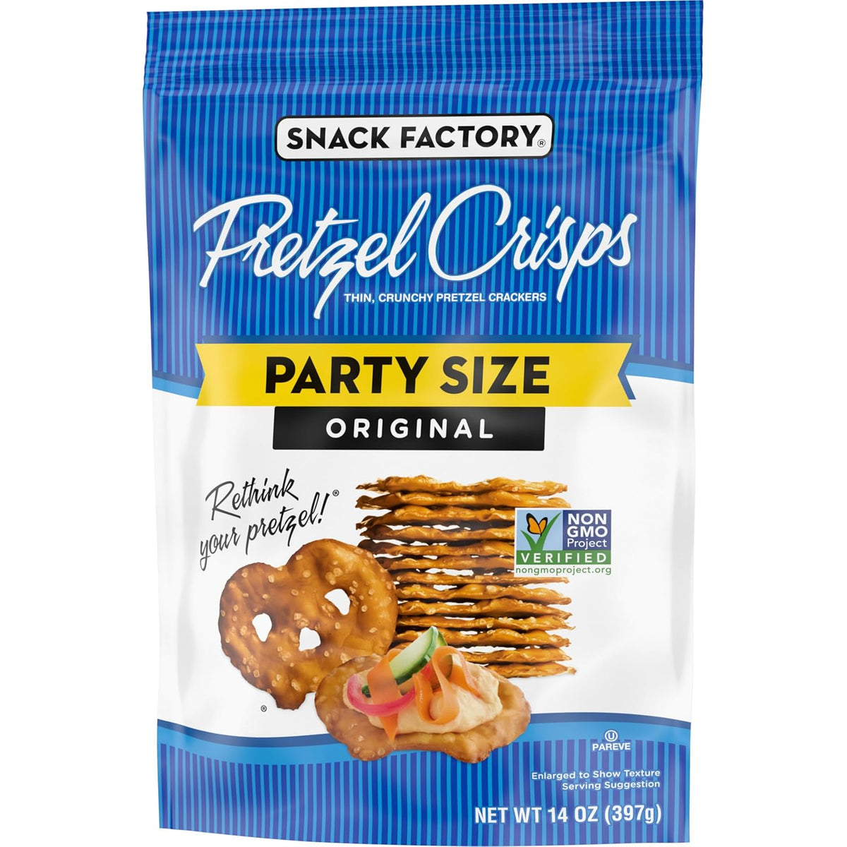 Snack Factory Pretzel Crisps Original Non-GMO 14 oz Family Snack Bag for Lunchboxes Playdates and Road Trips