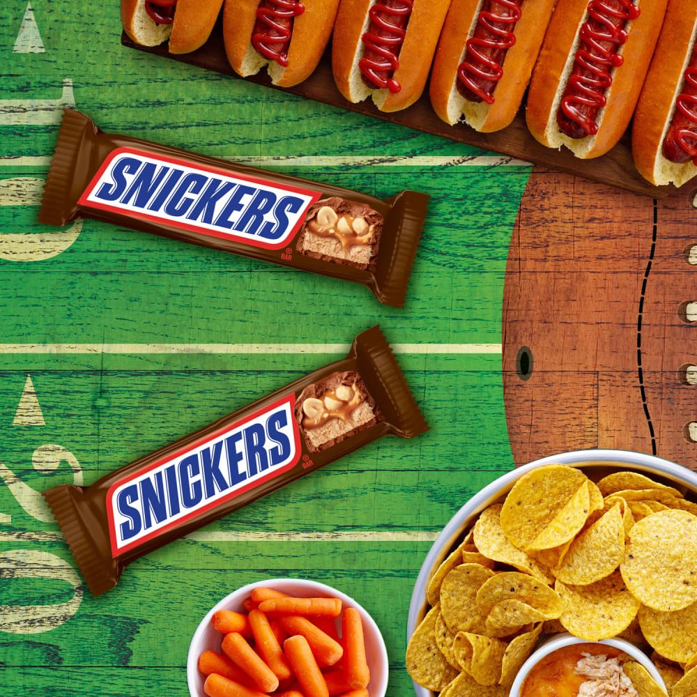 SNICKERS NFL Football Chocolate Bars, Caramel & Peanut – Travel-Friendly Individually Wrapped Candy for Outdoor Watch Parties and Cookouts