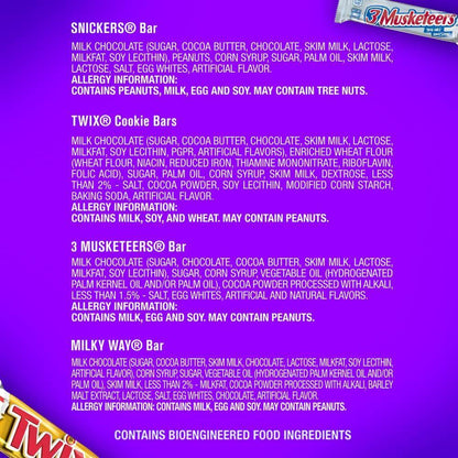 SNICKERS, TWIX, 3 MUSKETEERS, MILKY WAY Travel Friendly Candy Bar Variety for Road Trip Coolers and Hotel Stays, 18 ct Pack