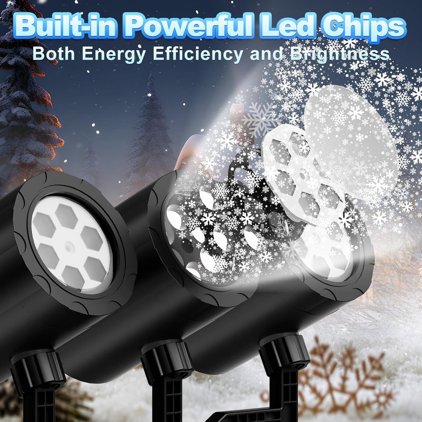 SnowflakePro Outdoor Christmas Projector Lights with Triple Rotating Heads, IP65 Waterproof Snowfall Display for Patio Lawn and Holiday Yard Decor