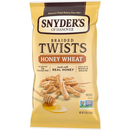Snyder's of Hanover Braided Pretzel Twists Honey Wheat – After-School Snack for Kids, 2g Fat Per Serving 12 oz