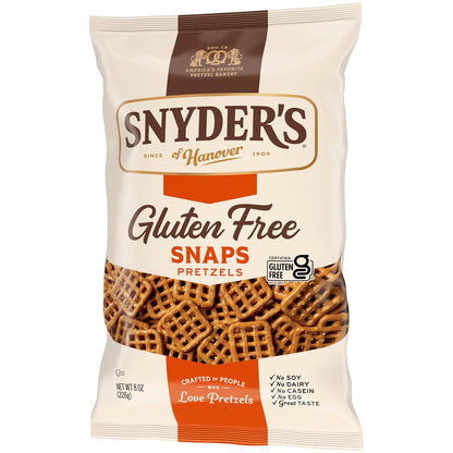 Snyder's of Hanover Gluten Free Snaps Pretzels – Safe School Lunch Snack for Kids, 8 oz Peanut-Free Bag