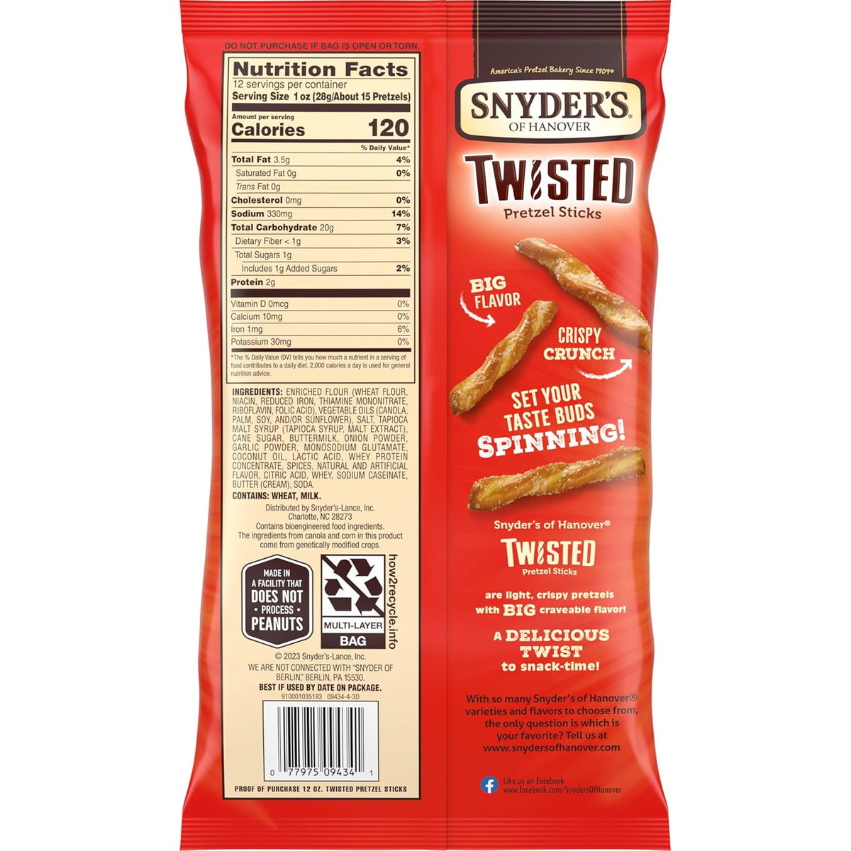 Snyder's of Hanover Twisted Pretzel Sticks Savory Care Package Holiday Gift for Snack Lovers