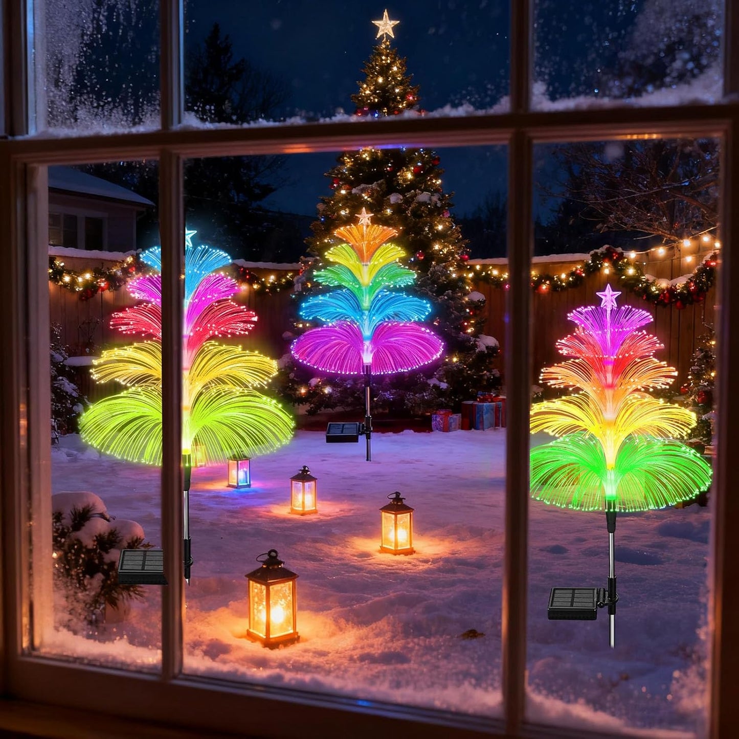 Solar Christmas Tree Lights 3 Pack – Waterproof Fiber Optic Pathway Decor for Patio, Lawn and Driveway Entrance