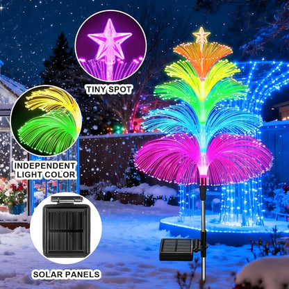 Solar Christmas Tree Lights 3 Pack – Waterproof Fiber Optic Pathway Decor for Patio, Lawn and Driveway Entrance