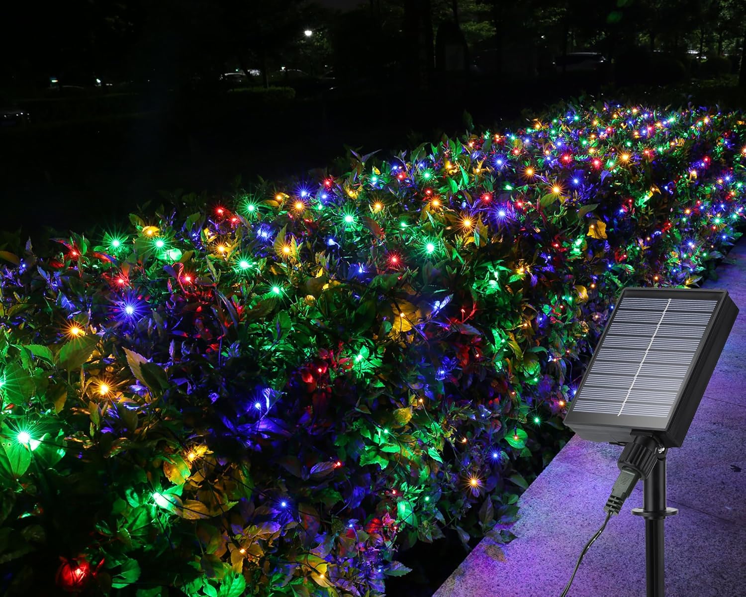 solar-powered panel with automatic dusk-to-dawn light sensor (6-hour charge yields 8–10 hours of light)