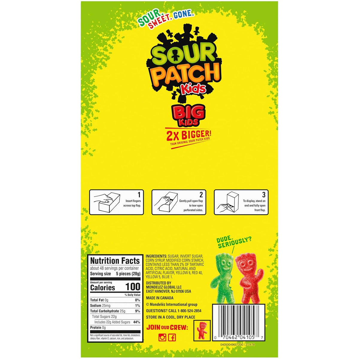 SOUR PATCH KIDS Big Kids Individually Wrapped Candy Holiday Gift for Kids, Stocking Stuffer, and Party Favor Bags, 240 Count