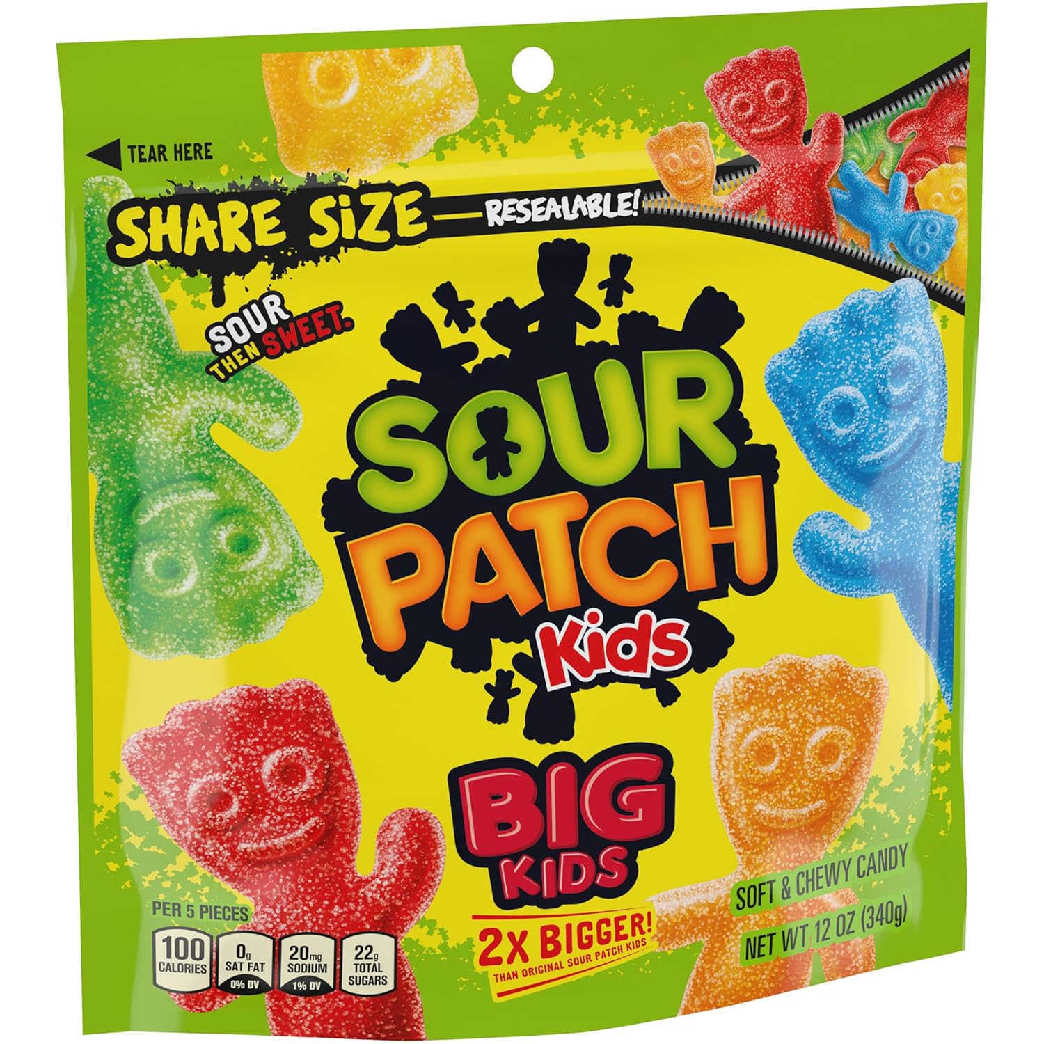 SOUR PATCH KIDS Big Kids Soft & Chewy Candy for Kids' Lunch Boxes, 12 oz Share Bag of Assorted Fruit Flavors