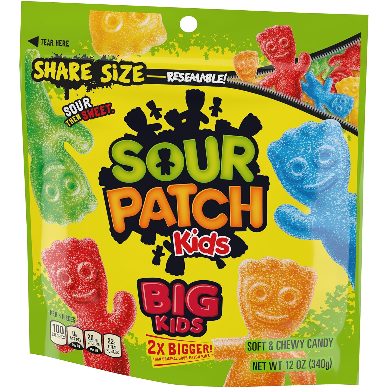 SOUR PATCH KIDS Big Kids Soft & Chewy Candy for Kids' Lunch Boxes, 12 oz Share Bag of Assorted Fruit Flavors