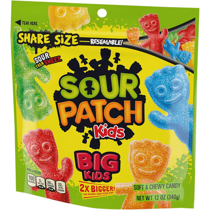 SOUR PATCH KIDS Big Kids Soft & Chewy Candy for Kids' Lunch Boxes, 12 oz Share Bag of Assorted Fruit Flavors