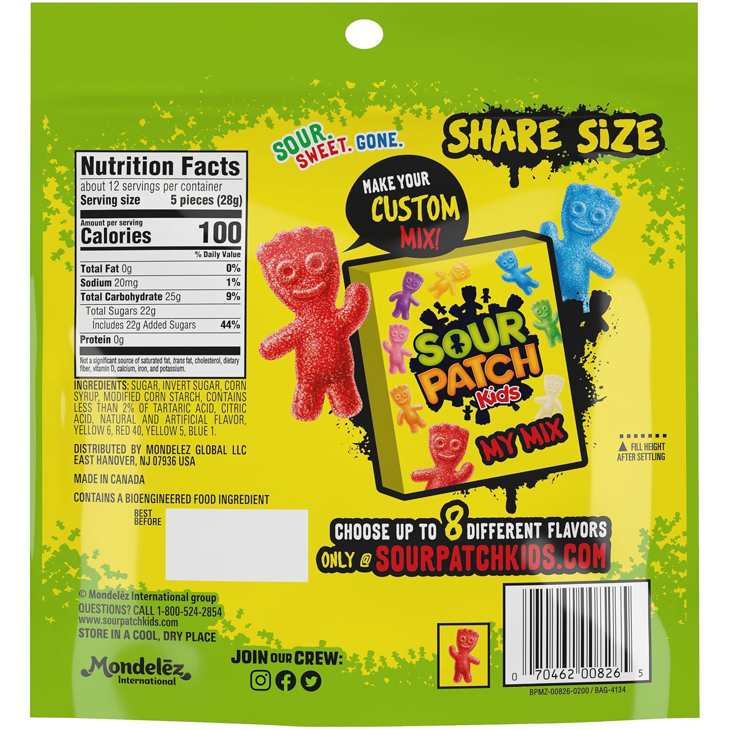 SOUR PATCH KIDS Big Kids Soft & Chewy Candy for Kids' Lunch Boxes, 12 oz Share Bag of Assorted Fruit Flavors
