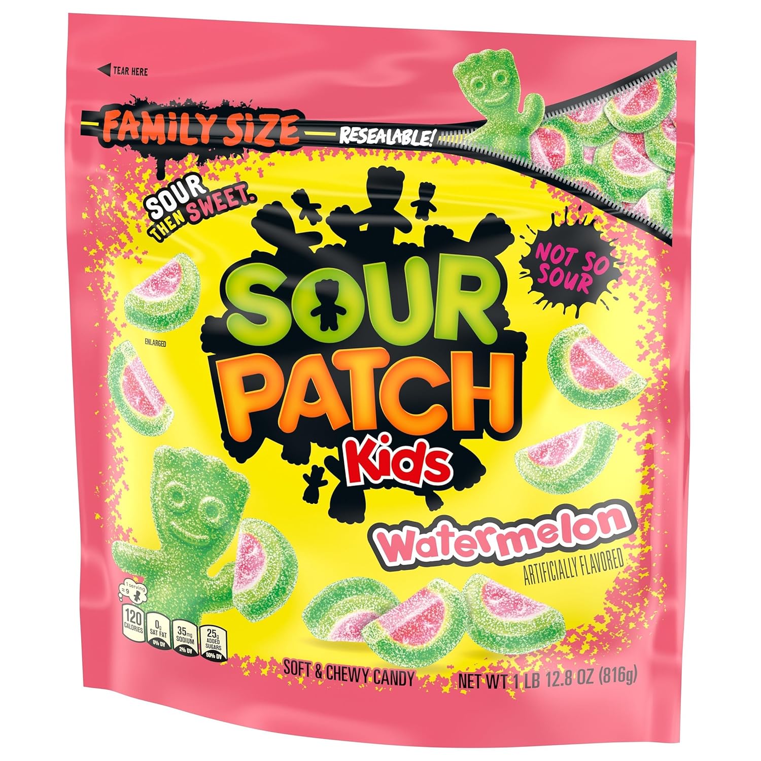 SOUR PATCH KIDS Watermelon Soft & Chewy Candy – Family Size Lunchbox Snack for School Kids, 1.8 lb Resealable Bag