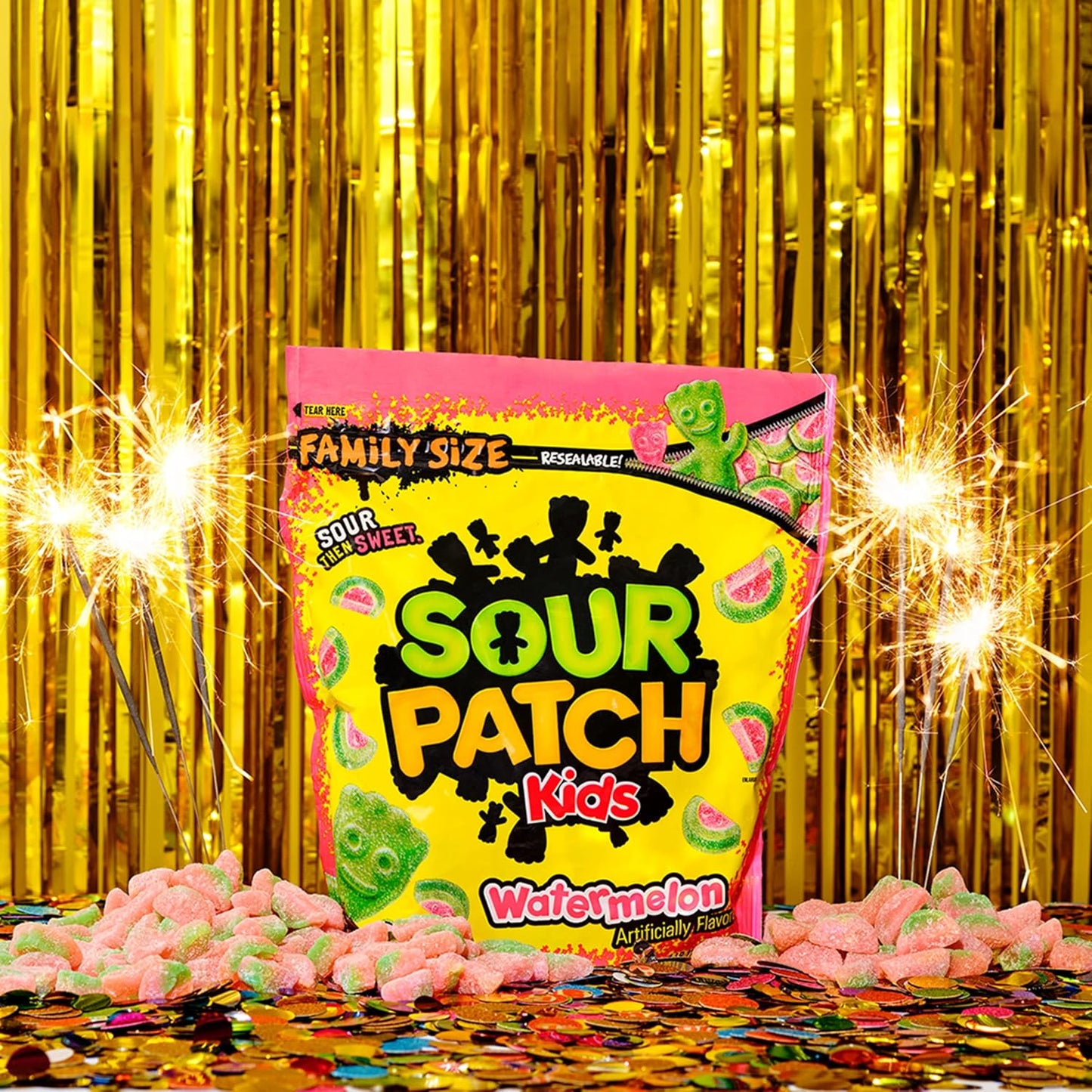 SOUR PATCH KIDS Watermelon Soft & Chewy Candy – Family Size Lunchbox Snack for School Kids, 1.8 lb Resealable Bag