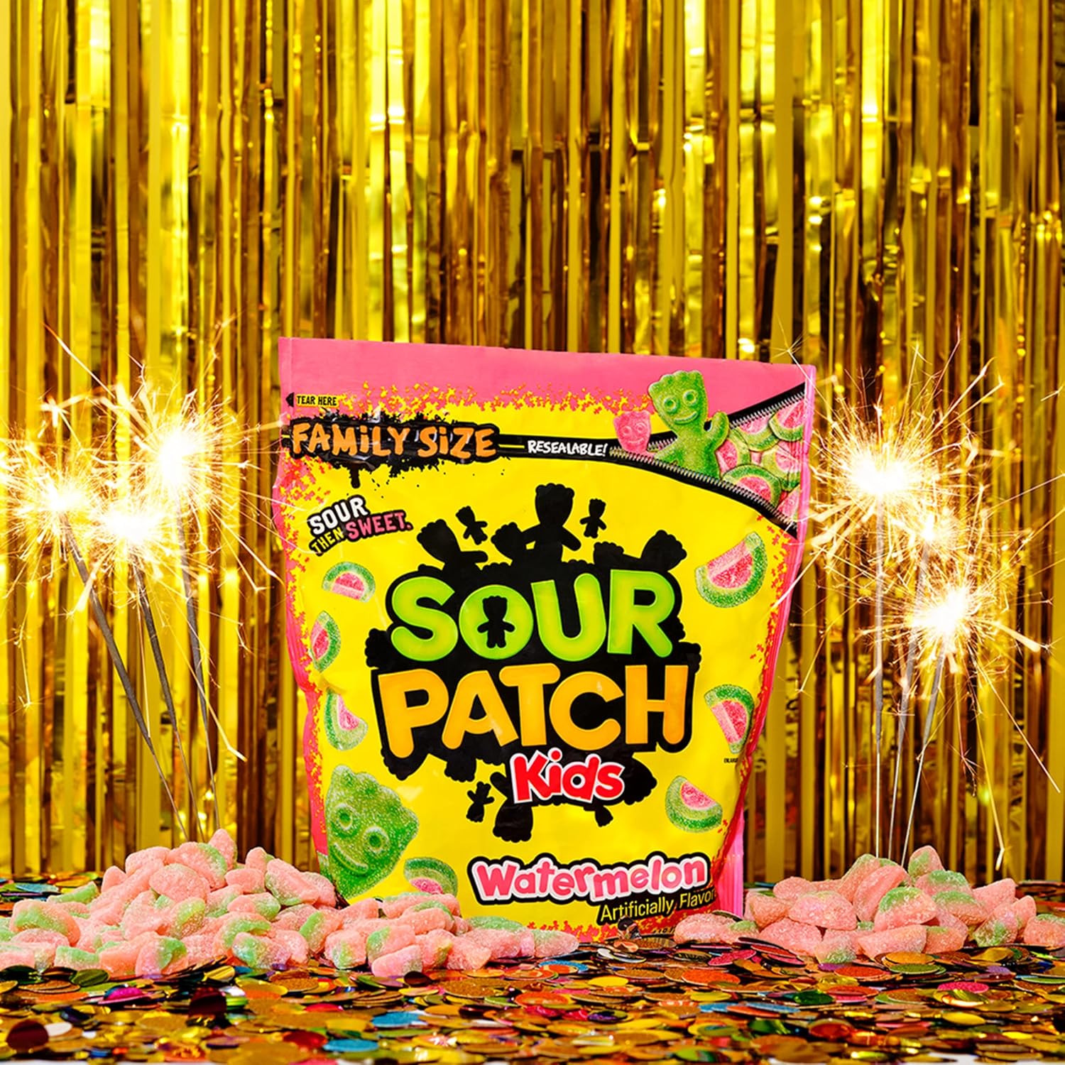 SOUR PATCH KIDS Watermelon Soft & Chewy Candy – Family Size Lunchbox Snack for School Kids, 1.8 lb Resealable Bag