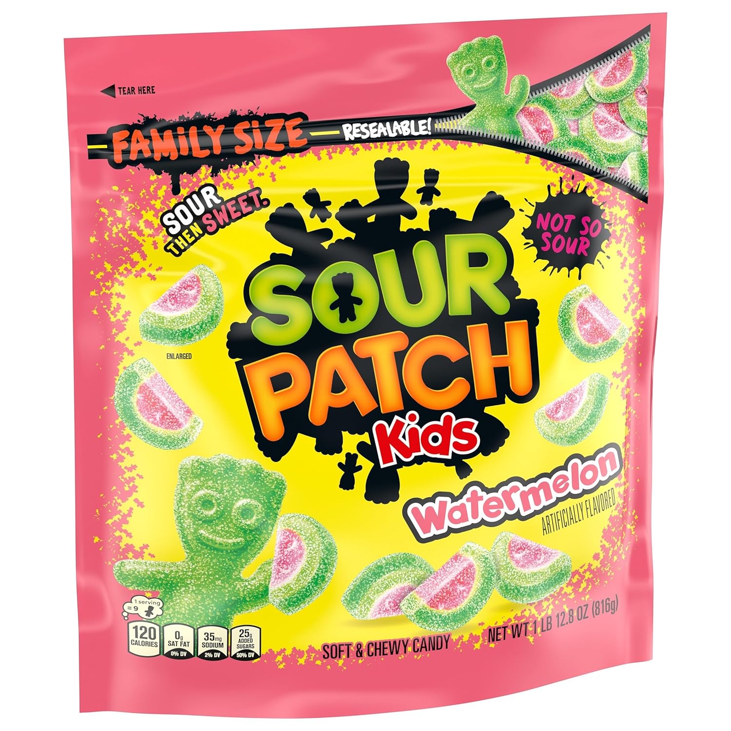 SOUR PATCH KIDS Watermelon Soft & Chewy Candy – Family Size Lunchbox Snack for School Kids, 1.8 lb Resealable Bag